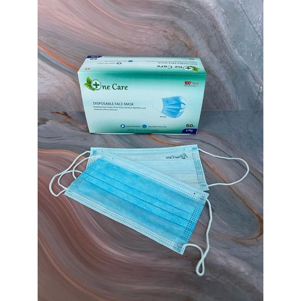 Masker Earloop 3 Ply Onecare Biru 50pcs