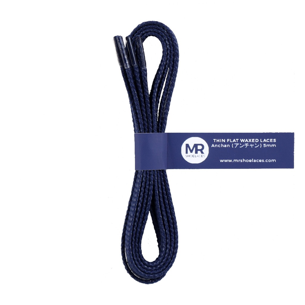 MR Shoelaces TH12 Anchan (Biru Tua) Tali Sepatu Lilin Gepeng Thin 3-4mm (Waxed Laces) 50cm 80cm 120cm 150cm Blue