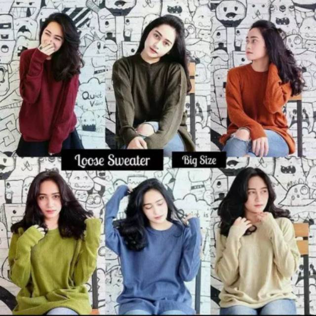 SWEATER RAJUT - LOOSE SWEATER - RAJUT WANITA - SWEATER RAJUT KOREA - RAJUT MURAH