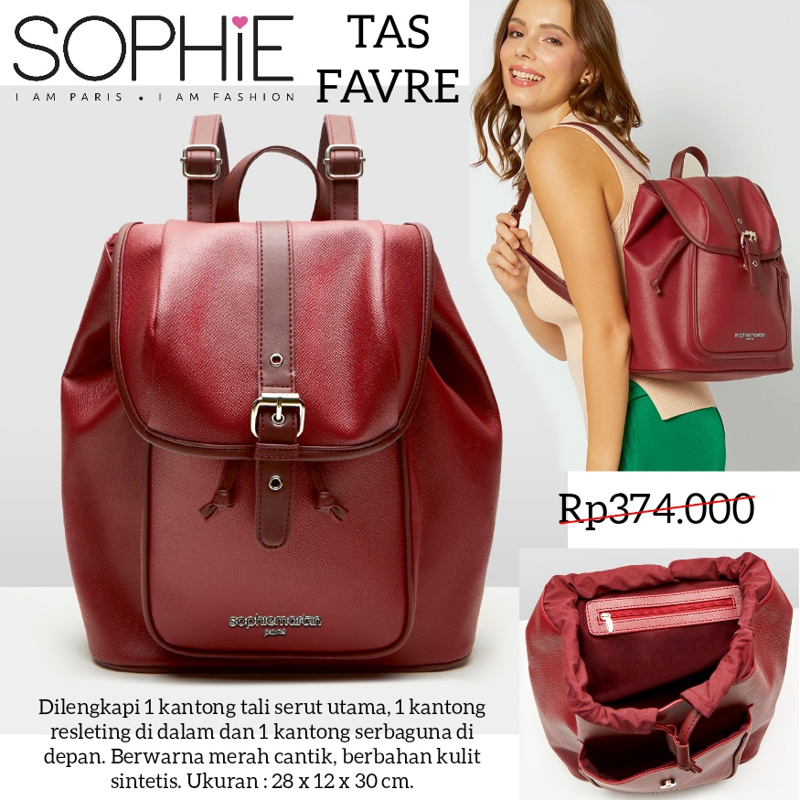 TAS FAVRE SOPHIE MARTIN PARIS PROMO TAS RANSEL WANITA MERAH BACKPACK