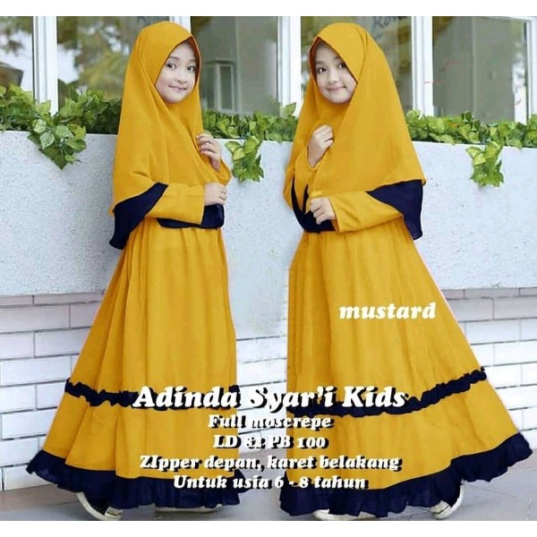 ADINDA SYARI KIDS 6-8 Tahun MOSCREPE Dapat GAMIS + HIJAB Gamis Anak Perempuan Gamis Anak Murah 2021