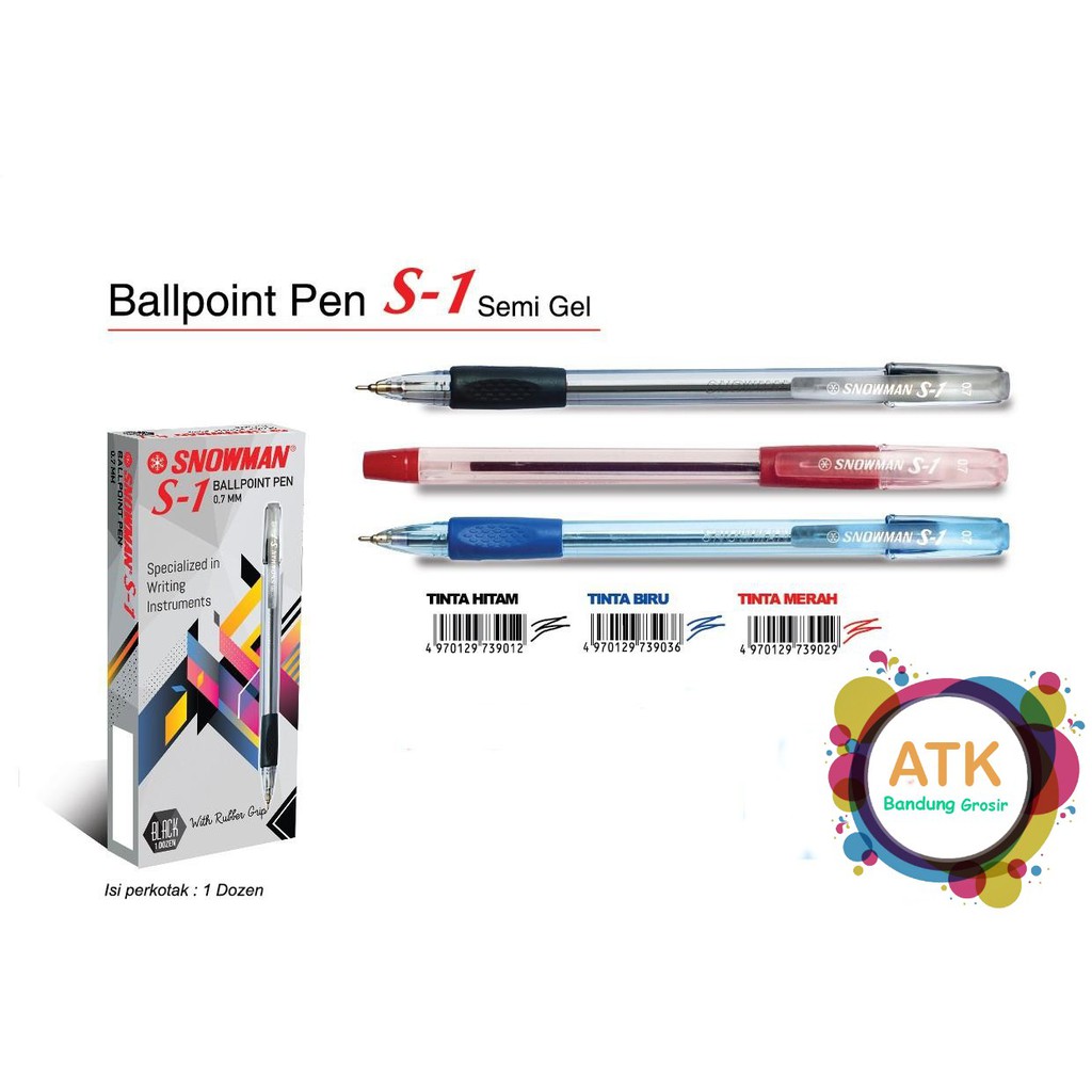 

Pulpen Snowman S-1 Semi Gel Grip Semua Warna - Lusinan (12 pcs)