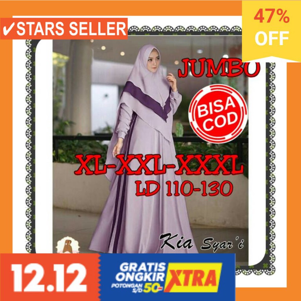 BUSANA MUSLIM TERBAIK MURAH BARU KECIL BESAR JUMBO BIG / Gamis Syari Jumbo LD 130 Kia Baju wanita