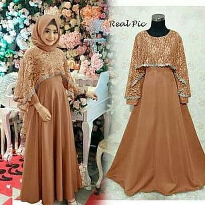 [gamis-wanita] Gamis Brukat / Dress Pesta Terbaru Tiara Maxi Coklat Susu Murah