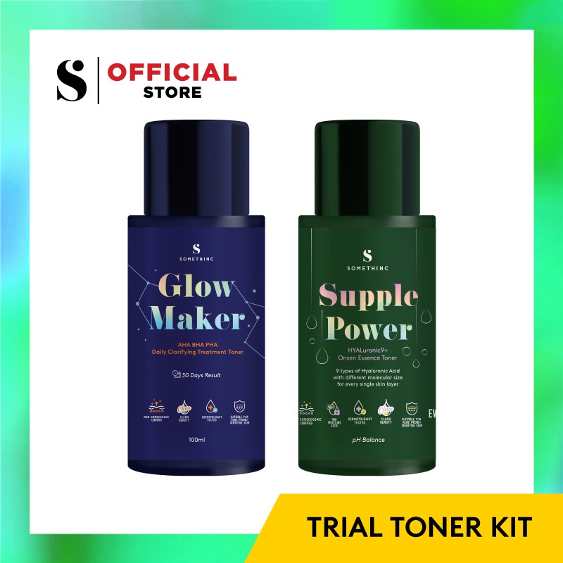SOMETHINC Trial Toner Kit( GLOW MAKER AHA BHA PHA Clarifying Treatment Toner 40 ml+ SUPPLE POWER Hyaluronic9+ Onsen Essence Toner 40 ml)