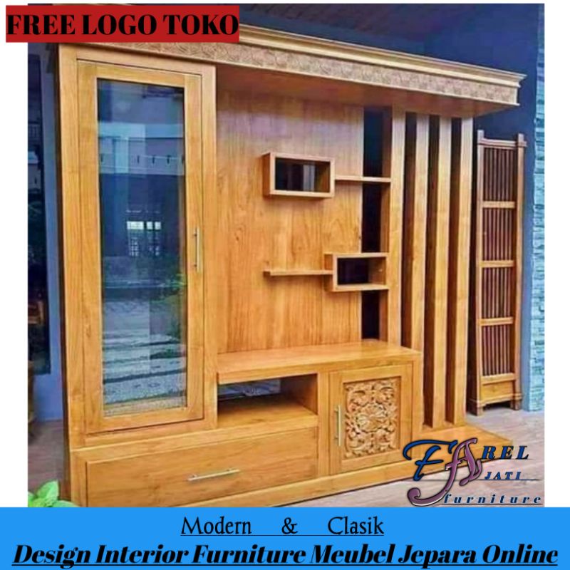 Lemari Tv Bufet Tv Minimalis Modern Kayu Jati Penyekat Ruangan Partisi