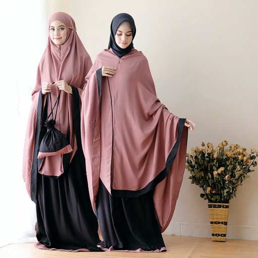 Mukena Baneska New Salwa Mix Black Mocca 2in1 Allsize