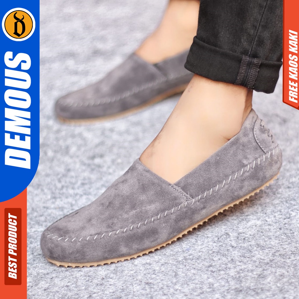 Sepatu Slip on Pria Santai Casual Formal Suede Kerja Kantor Kuliah Kondangan Hitam Keren Terbaru