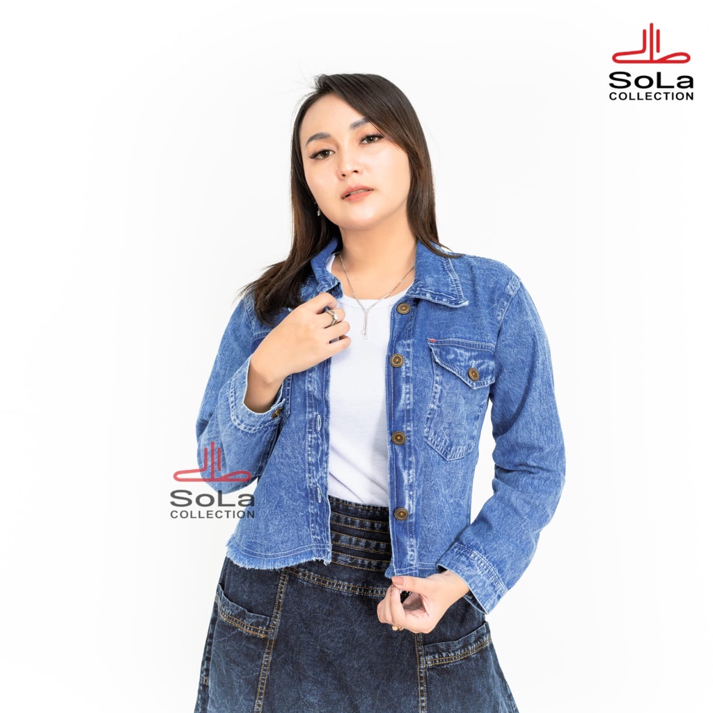 Sola - Jaket Jeans Crop Biru Snow Jaket Wanita Al Size Kode 001