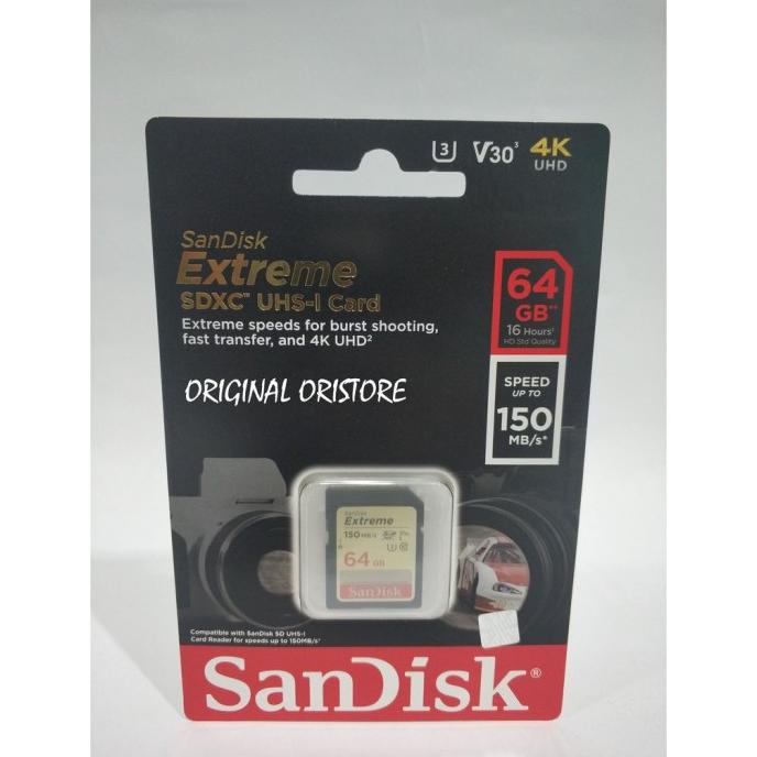 TERBARU SANDISK SDCARD EXTREME 64GB 150MBS CLASS 10 SANDISK SD CARD EXTREME 64