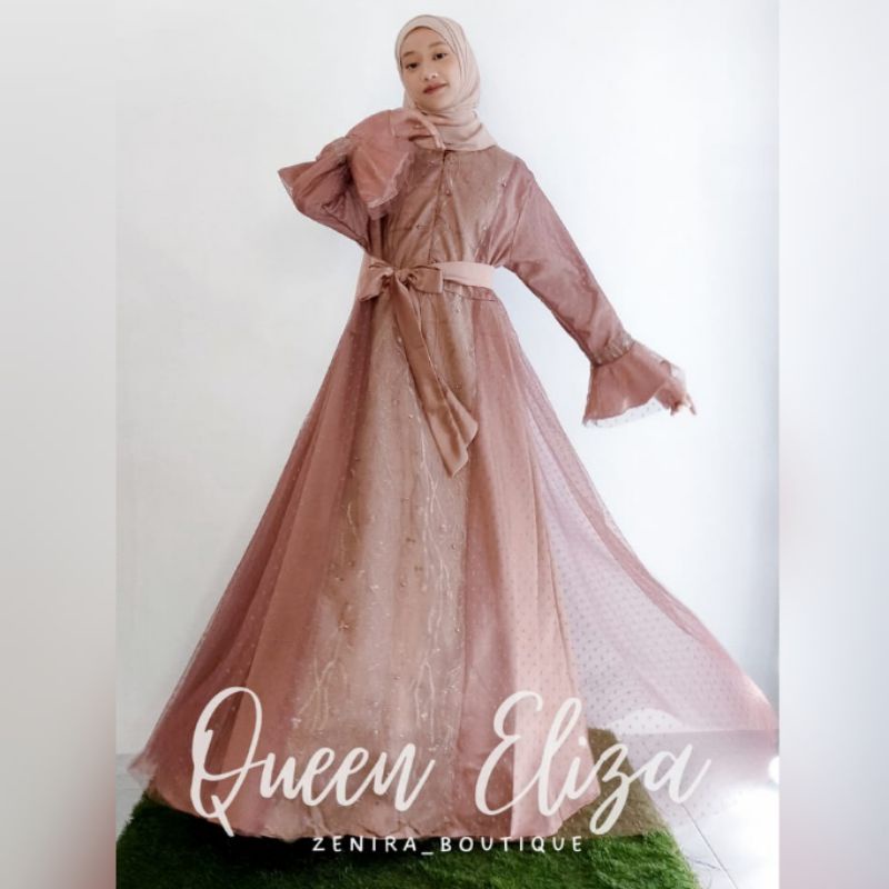 QUEEN ELIZA GAUN pesta pengantin mewah tulle bordir dan tulle dot / baju kondangan / prewedding / lamaran / wisuda / wedding bisa dipesan couple / tersedia ukuran kecil hingga jumbo