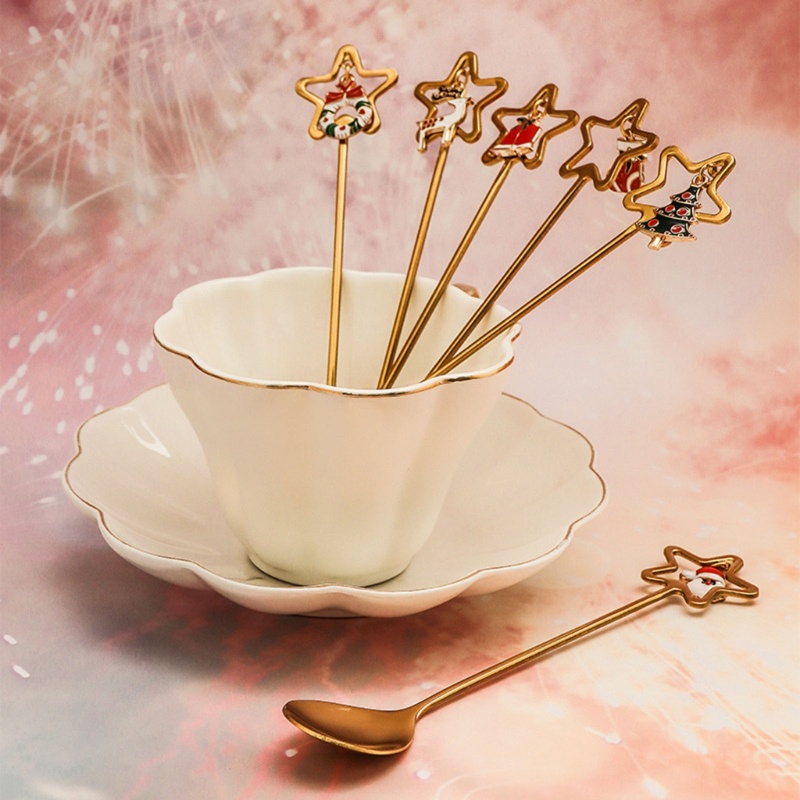 Zzz 4pcs / set Sendok Aduk Bahan Stainless Steel Tema Natal Dengan Kotak Hadiah