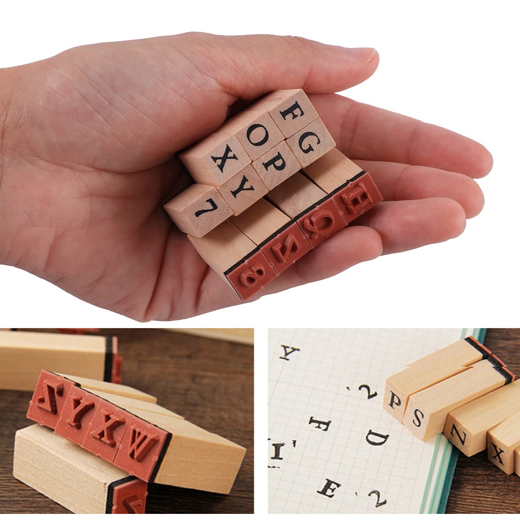 Alphabet Stamp Set Stempel Huruf Alfabet Stempel Cap Kayu Karet / Rubber Stamp Set With Ink