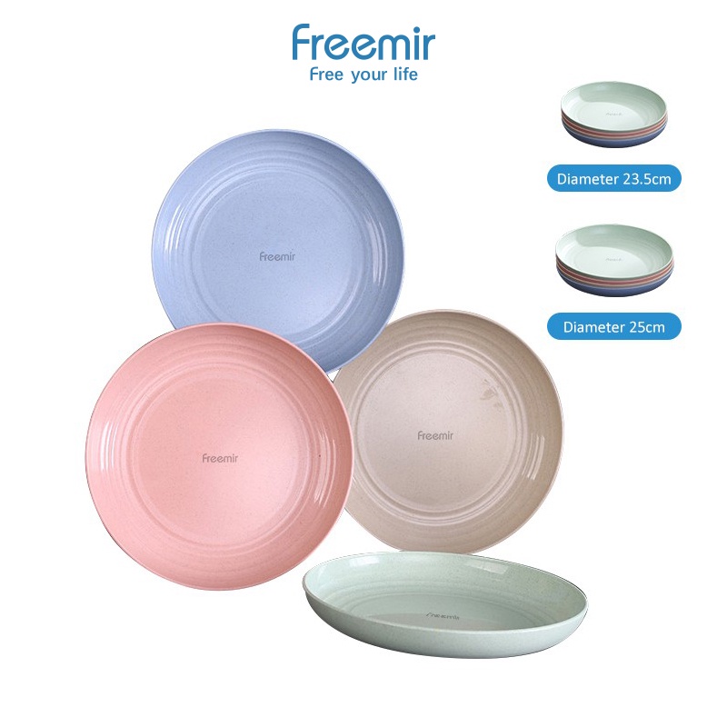 freemir Set 4 pcs Dinner Plate 23 & 25 cm Piring Makan Piring Bulat Wheat Straw Warna Warni Set 4 pcs Semi Mangkok-1