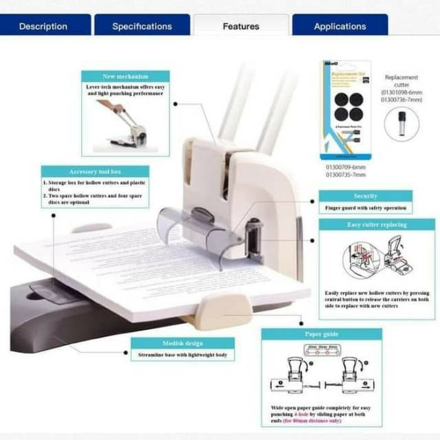 Pembolong 200 halaman/kw-Trio 9556 Lever-Tech Heavy Duty 2 hole + 4 hole Punch. GARANSI 1thn!