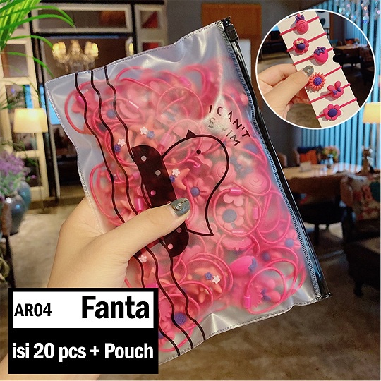 Fynshop ♛ AR04 20 Pcs Set Ikat Rambut bahan karet Warna-Warni Gaya Korea untuk Anak Perempuan-Pink Fanta