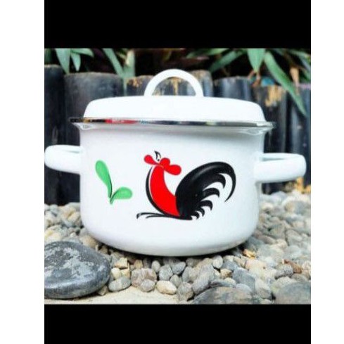 panci enamel cap ayam jago 14 cm.