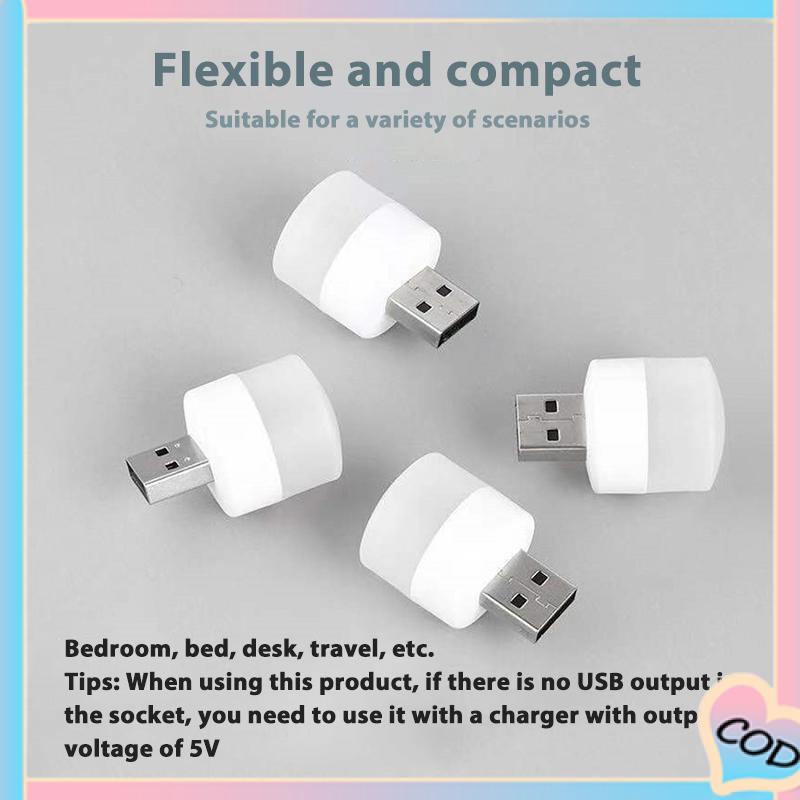 COD❤️ USB Plug Lamp Komputer Ponsel Lampu Pengisian Daya LED Pelindung Mata Lampu Baca Lampu Malam Bulat Kecil-A.one