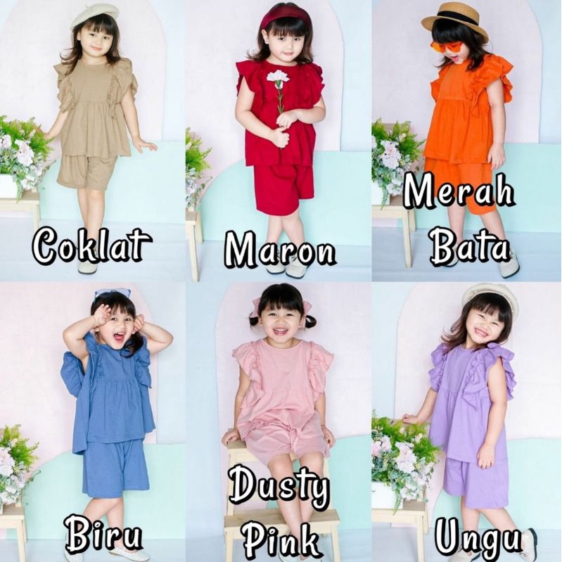 set premium moza ruffle setelan anak smilee 1-5th