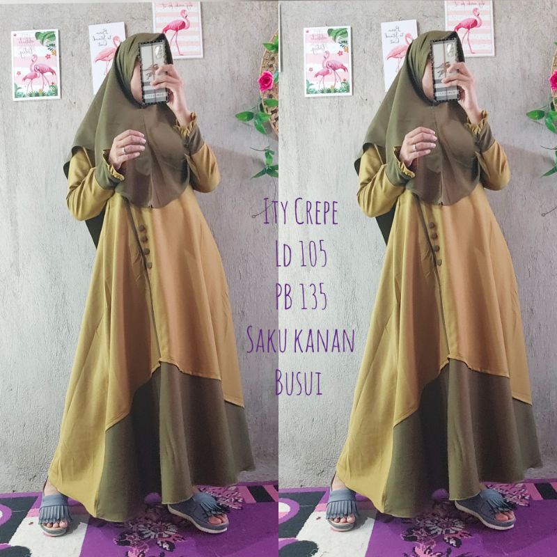 Set gamis Ity crepe | gamis Aluna | gamis Ity syar'i | gamis harian