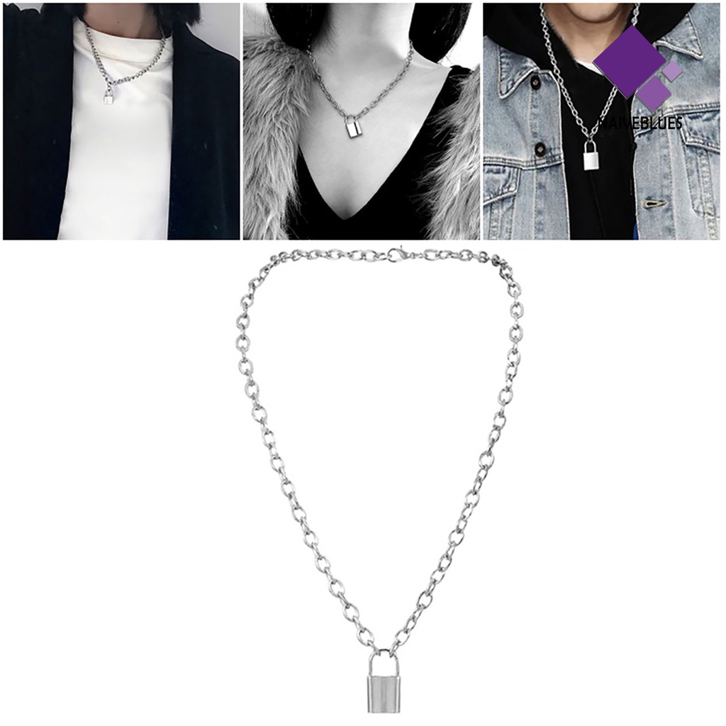 Naiveblue Kalung Rantai Dengan Liontin Gembok Simpel Untuk Unisex / Pria / Wanita