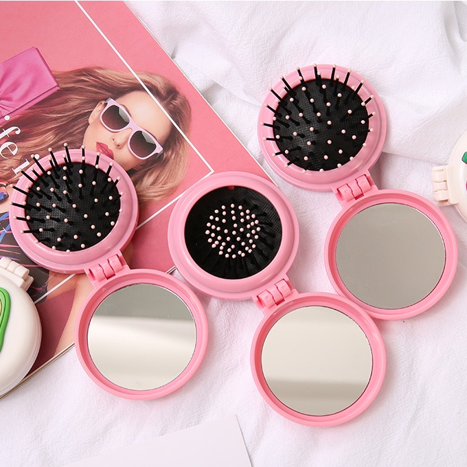 ⭐️𝐈𝐇𝐒 𝟔𝟏𝟓⭐️Sisir Rambut Lipat Kaca Karakter Lucu Portable Air Bag Comb-3