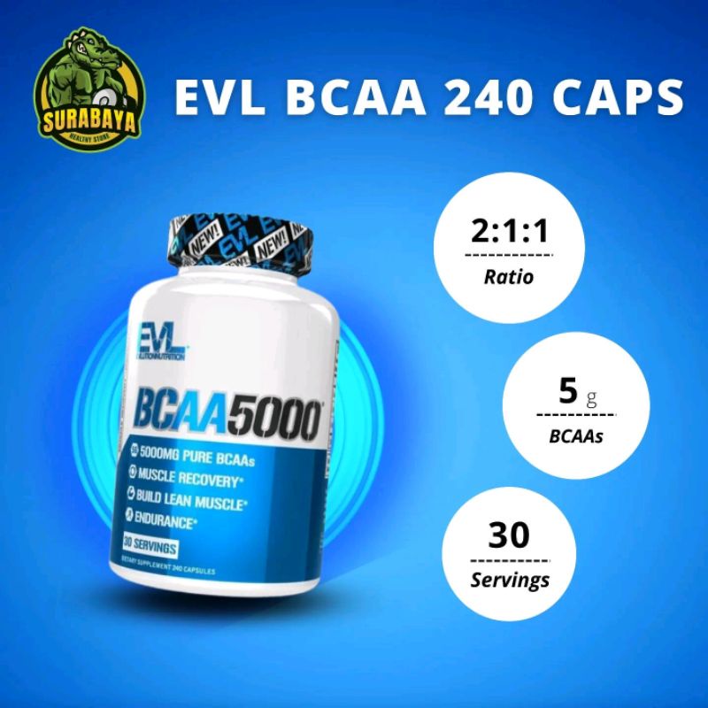 EVL BCAA 5000 240 Capsules Evlution Nutrition BCAA 5K 240 Kapsul Caps Capsul Non MP AST Mutant ANS