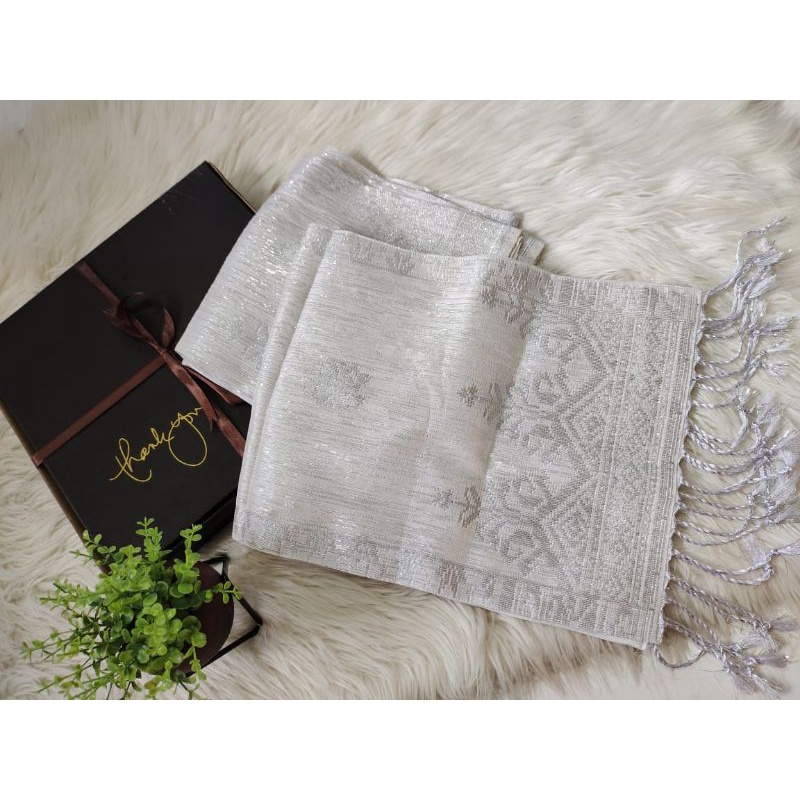 Songket Silungkang putih silver kristal Glitter