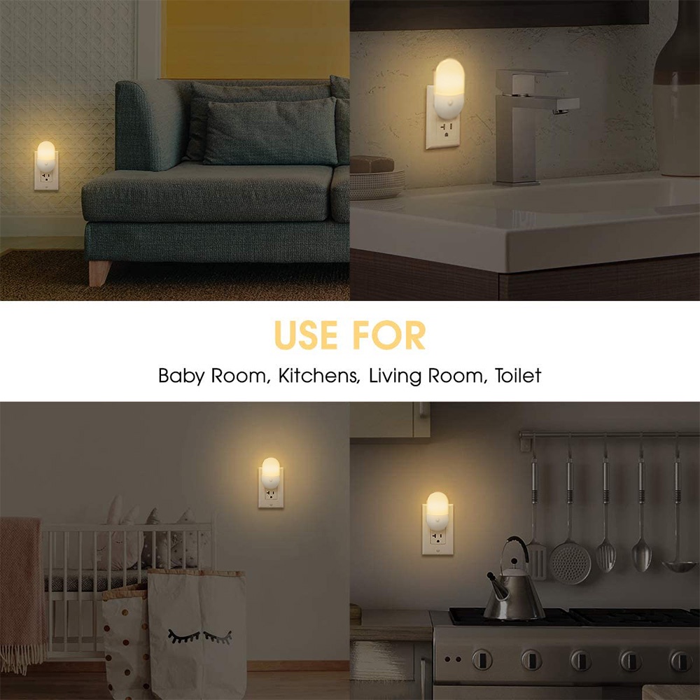 Lampu Malam LED Plug EU / US Warna Warm White Hemat Energi Untuk Kamar Tidur