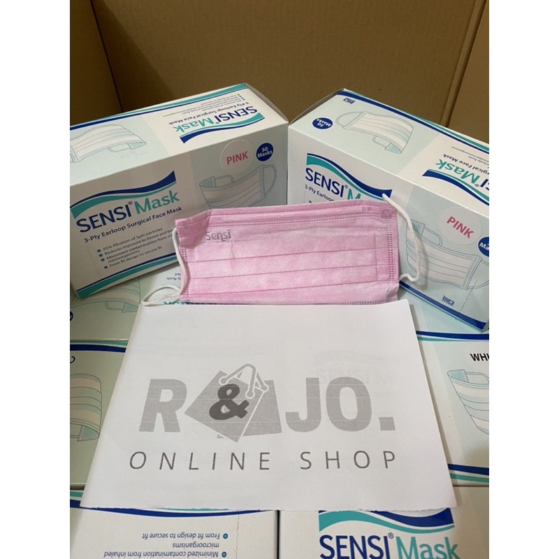 MASKER SENSI EARLOOP ISI 50 pcs SURGICAL FACE MASK 3PLY WARNA PINK