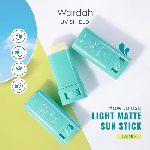 (Sunscreen Wajah) Wardah UV Shield Light Matte Sun Stick SPF 50 PA++++ 22 g - Sunblok Wajah Bentuk Stik Suncreen Sunscren Suncren tabir Surya Sunblock Muka Sun creen Sun blok Sunscree Suncree