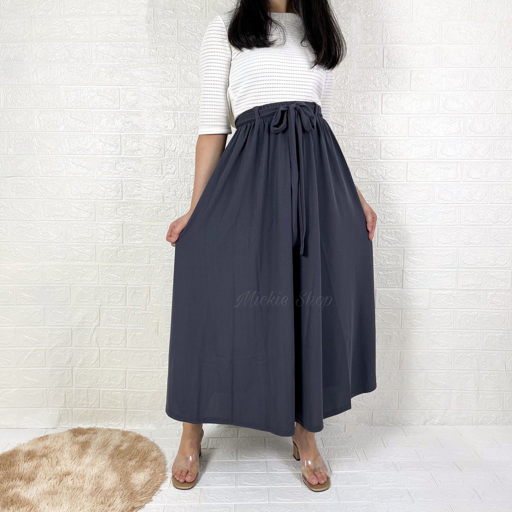 Rok Lebar Polos Payung Premium Import | Maxi Big Size | Flare Skirt Panjang |Mayung Basic Tali Jumbo-Dark Grey Rok Tali