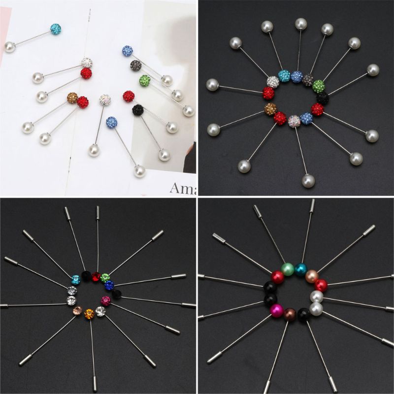 SIY  12Pcs Women Brooch Pins Colorful Crystal Hijab Scarf Pearls Safety Pins Sweater Shawl Clips Brooches Fashion Jewelry