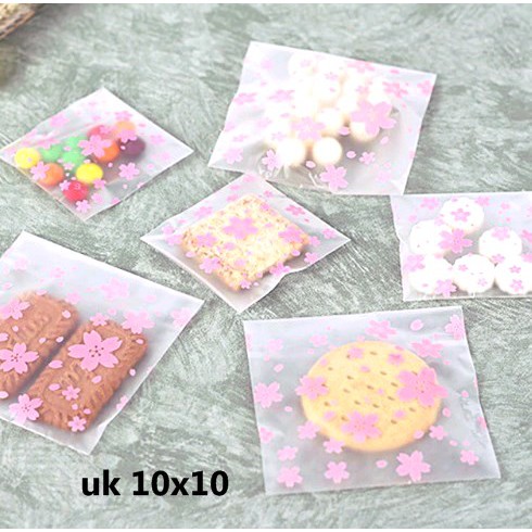 Plastik Cookies Bag Fancy Kue Pie Donat Doff Motif Flower Bunga Sakura