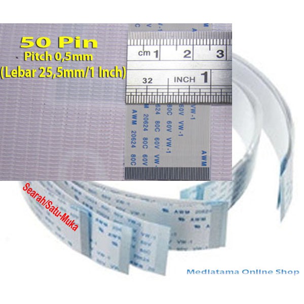 Kabel Flexible FFC FPC 50 Pin Lebar 25.5mm (1 Inchi) Koneksi Searah