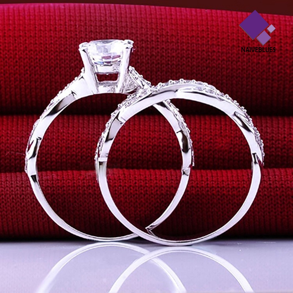 Naiveblue 2Pcs / Set Cincin Desain Silang Hias Berlian Imitasi Untuk Wanita