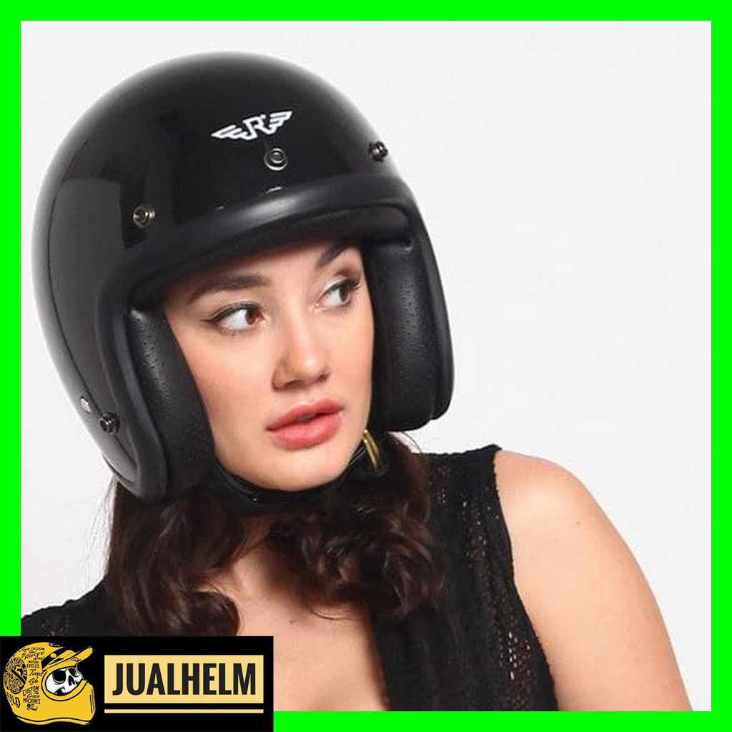 Helm Retro Doja Hitam Glossy ( Half Face / Bogo / Klasik / Sada )