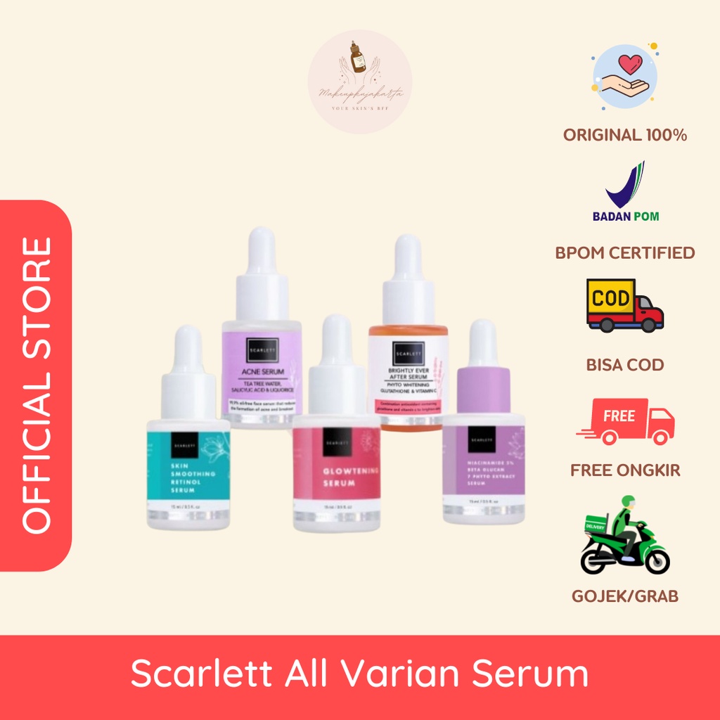 Scarlett Whitening Brightly Ever After / Acne / Smoothing Retinol / Glowtening Niacinamide 5% Beta Glucan 7 Phyto Extract Serum  WAJIB TAMBAH EXTRA BUBBLE WRAP