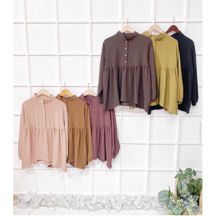 ARINA BLOUSE KATUN RAYON CRINKLE / BLOUSE MUSLIM WANITA LENGAN PANJANG