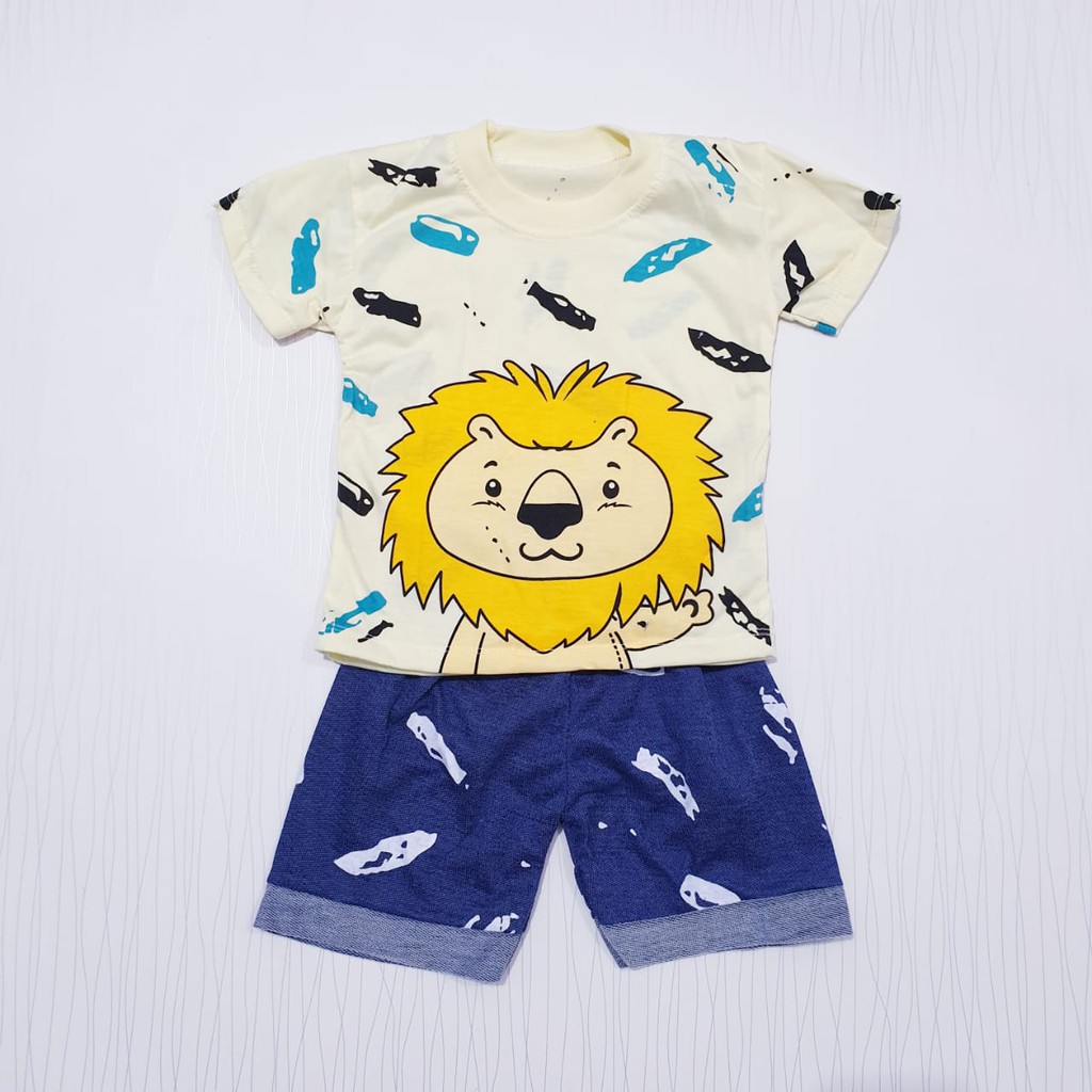 setelan anak laki-laki pakaian bayi lion karakter baby cowo baju casual