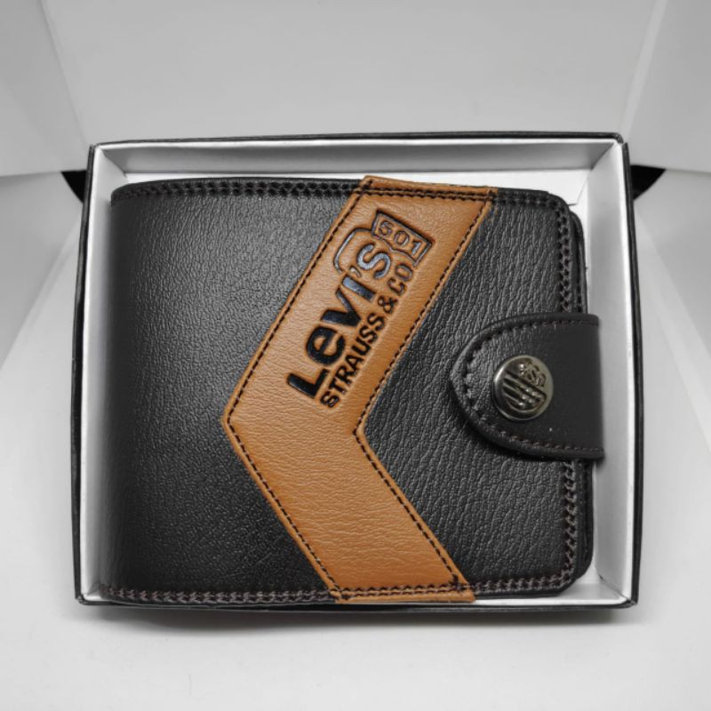 Dompet pria kombinasi terbaru kancing / Dompet kulit sintetis kombinasi /Mans wallet-Hitam coklat