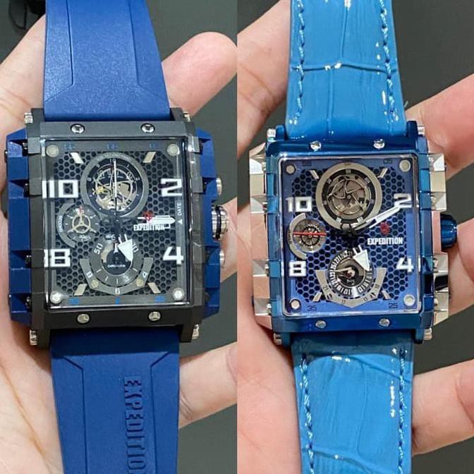Jam Tangan Couple Expedition 6757 E6757 Blue Leather Rubber Original Mikayla.Outlet