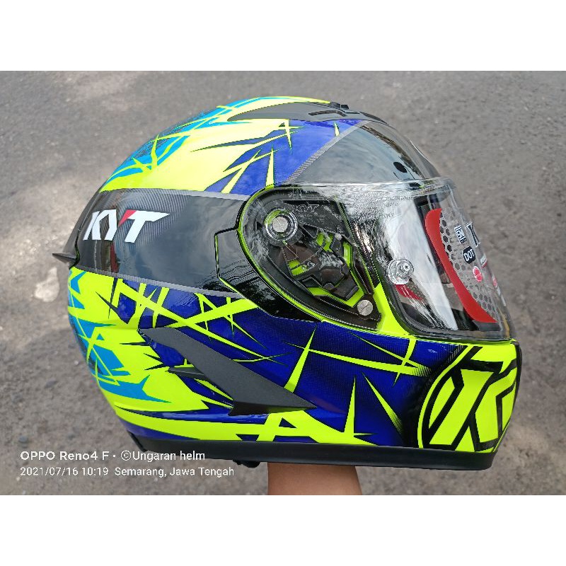 Helm KYT Falcon FR Spike Yellow Fluo Blue Full Face Kuning Biru