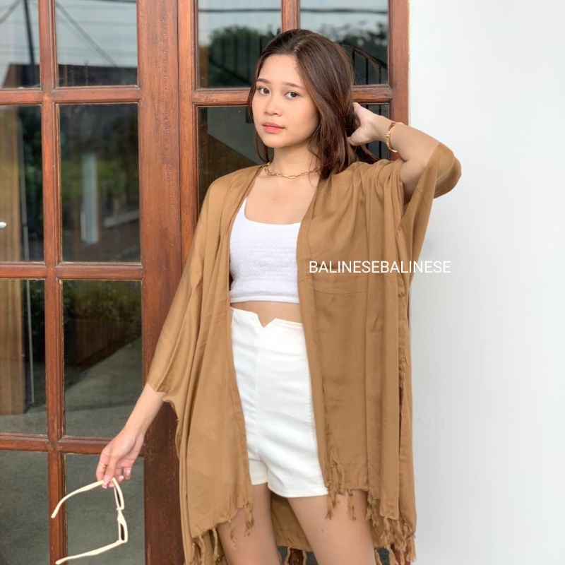 Cardigan Pantai Auter Polos Bali Outer Rumbai Rayon Allsize