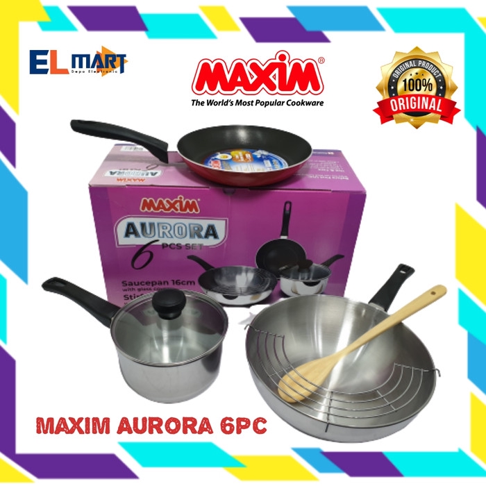 Panci Wajan Stainless Set MAXIM Aurora 6pc Sutil Frypan Teflon 22cm