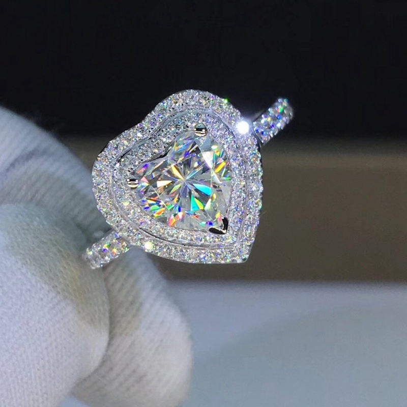 Fancyqube Cincin Cubic Zirconia Bentuk Hati Untuk Wanita