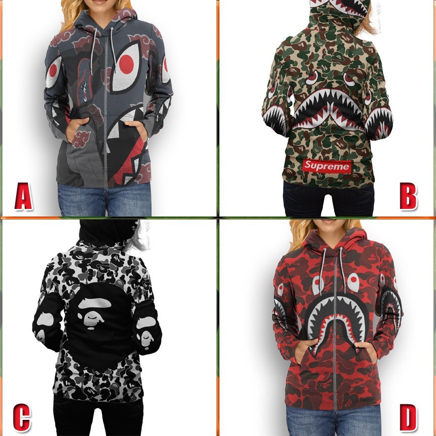 Jaket Hoodie Bape Shark Face Red Camo Hoodie Fullprint Casual Zipper Hoodie Fullprint New Casual Uni