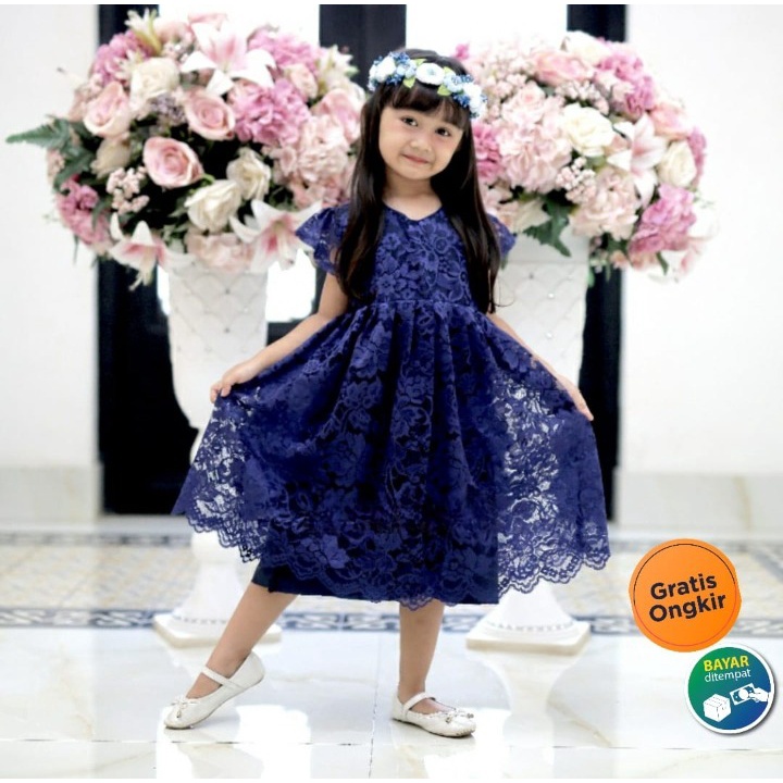 Dres Brokat Anak Perempuan Gaun Brukat Pesta Baju Import