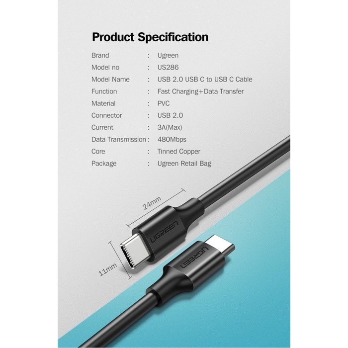 UGREEN Kabel USB-C 3A/60W - US286