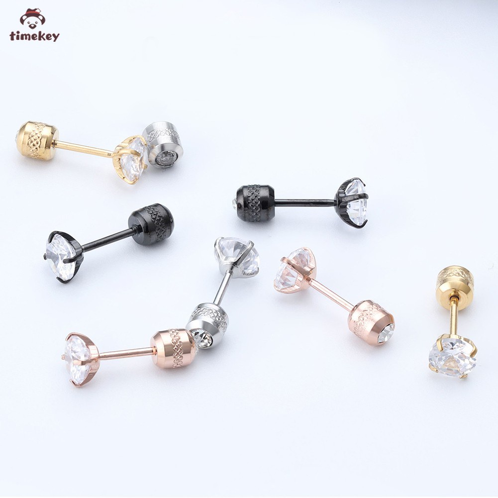 Anting Stud Kristal Zircon Bahan Stainless Steel Untuk Perhiasan